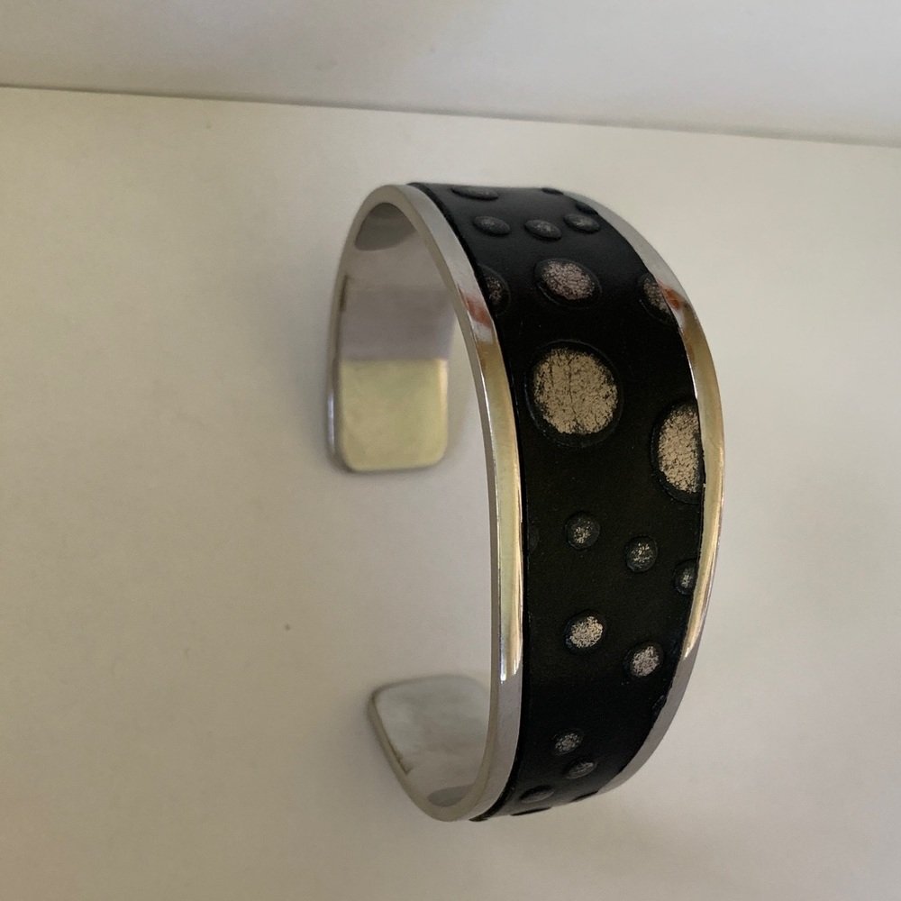 Vintage Black and Silver Polka Dot Cuff Bracelet